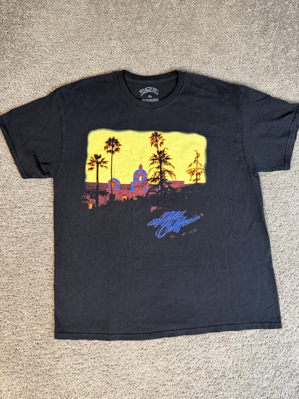 Eagles Shirt Mens XL Black Hotel California Graphic Crew Neck Cotton Classic Fit